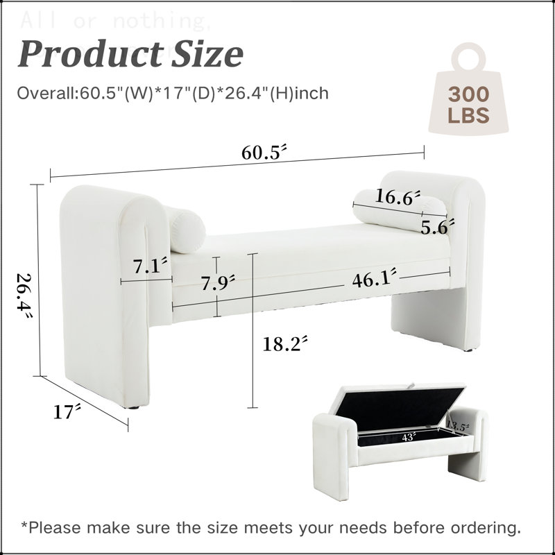 60-inch storage bench, White