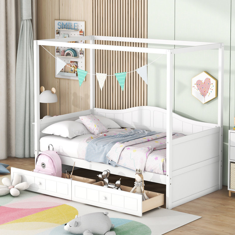 Lits de rangement à baldaquin, lit de jour simple en bois aggloméré pour maison compacte