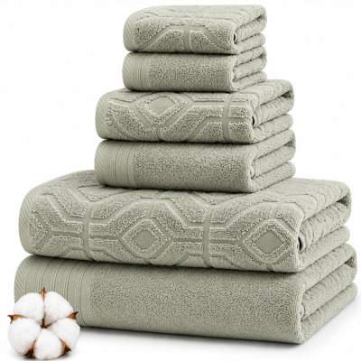 Ensemble 6 pièces de fils Modern, 2 serviettes de bain, 2 serviettes à main, 2 débarbouillettes, ensemble de serviettes en jacquard Diamond Gate