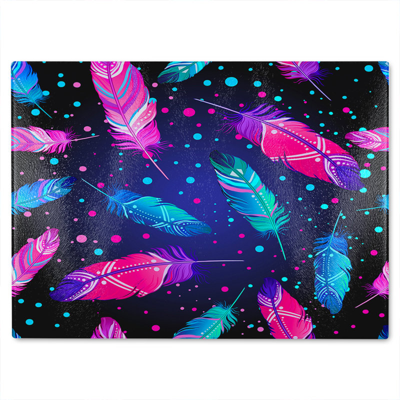 Painted Bird Feathers Glass Chopping Board