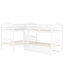Lit superposé blanc en forme de L avec lit gigogne, solide et fiable, s'adapte à tout lit gigogne. Structure en bois massif. Polyvalent pour un usage familial. 6 ans et plus. Pas de sommier tapissier. Capacité de 300 lb