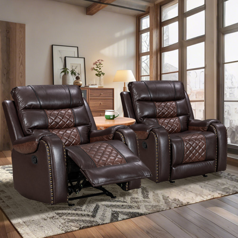 Ambridge Air Leather Rocker Recliner Chair Single Sofa With Comfortable Arm And Back Set Of 2, Black/Brown