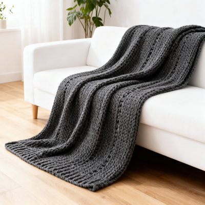 Chunky Cable Knit Throw Blanket, Soft And Warm Acrylic Knitted Blanket For Couch, Bed, And Chair, Cozy Decorative Throw