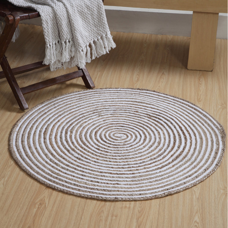 Round Ursa Striped Jute / Sisal Hand Woven Area Rug, Round 120cm
