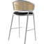 Tabouret de bar en cuir Daishun avec base en acier inoxydable thermolaqué blanc et dossier en osier incurvé-179139423-196402451