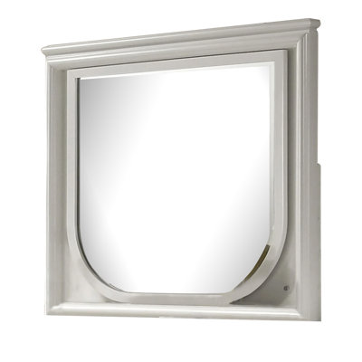 Dima Dresser Mirror, 38 Inch, White Rubberwood, Embossed Panels W LED