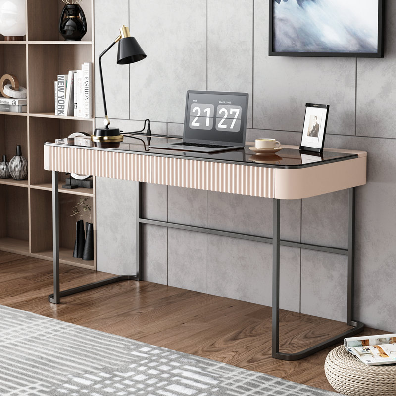 Home Office Desk, 29.5" H x 47" W x 23" D, Pink/Black