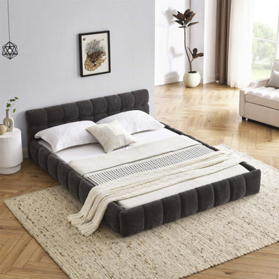 Structure de lit tapissier en tissu chenille épais, lit plateforme avec tête de lit, aucun sommier tapissier requis,