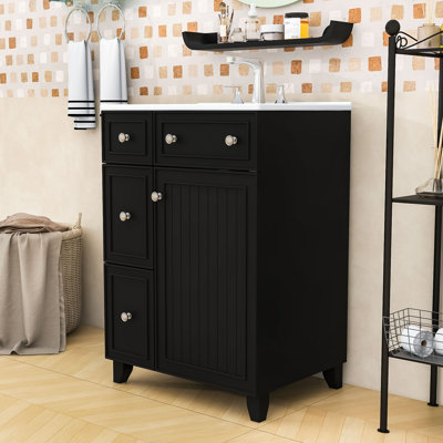 Compact 24-Inch Bathroom Vanity Cabinet with Ceramic Sink