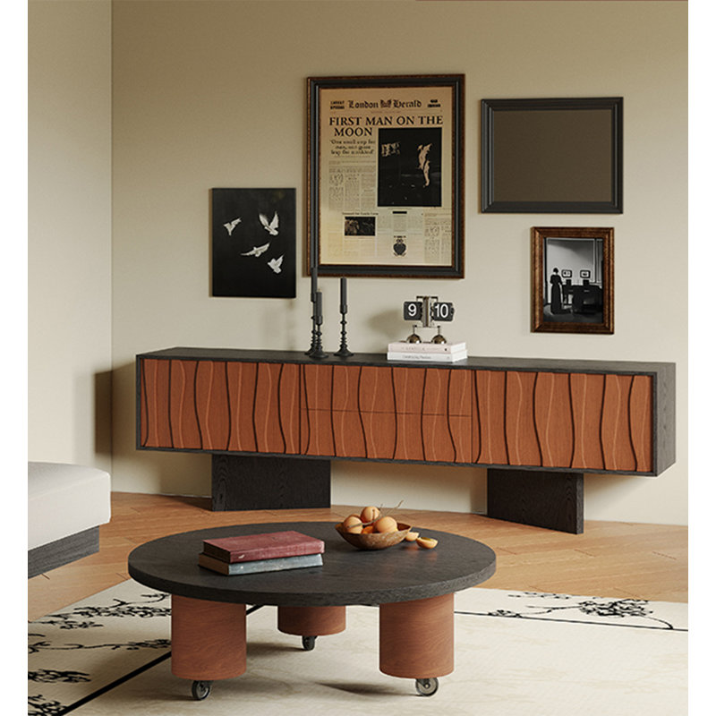 Crédence de rangement flottante à panneau ondulé en bois massif, H 23,6 po x l 82,68 po x P 15,7 po