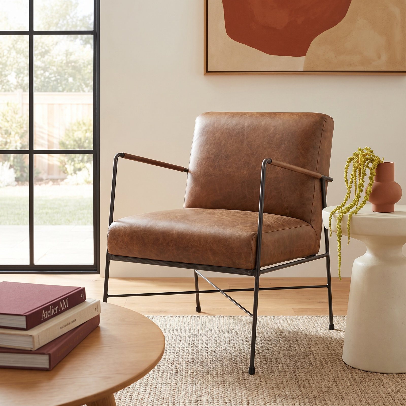 Derry Genuine Leather Armchair, Cappuccino Genuine Leather