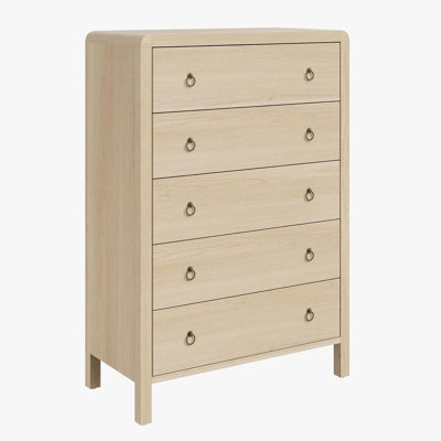 5-Drawer Tall Dresser with Metal Handles, Natural Finish Chest for Bedroom or as TV Stand