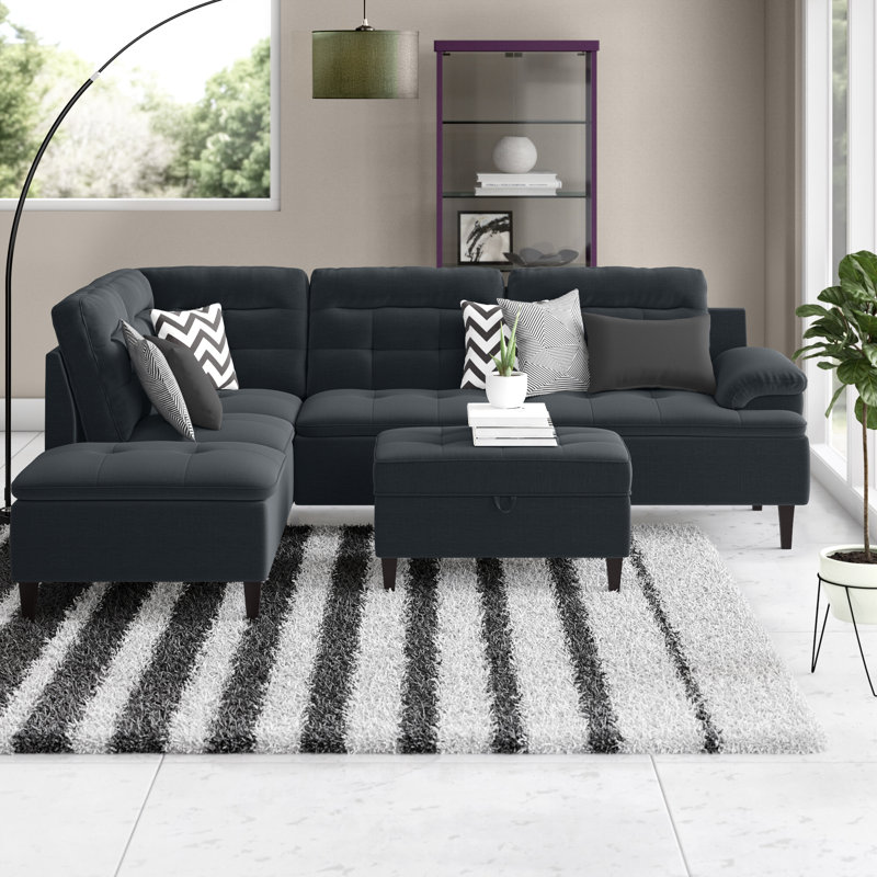 Geter Upholstered L-Shaped Sectional Left Hand Facing, Black