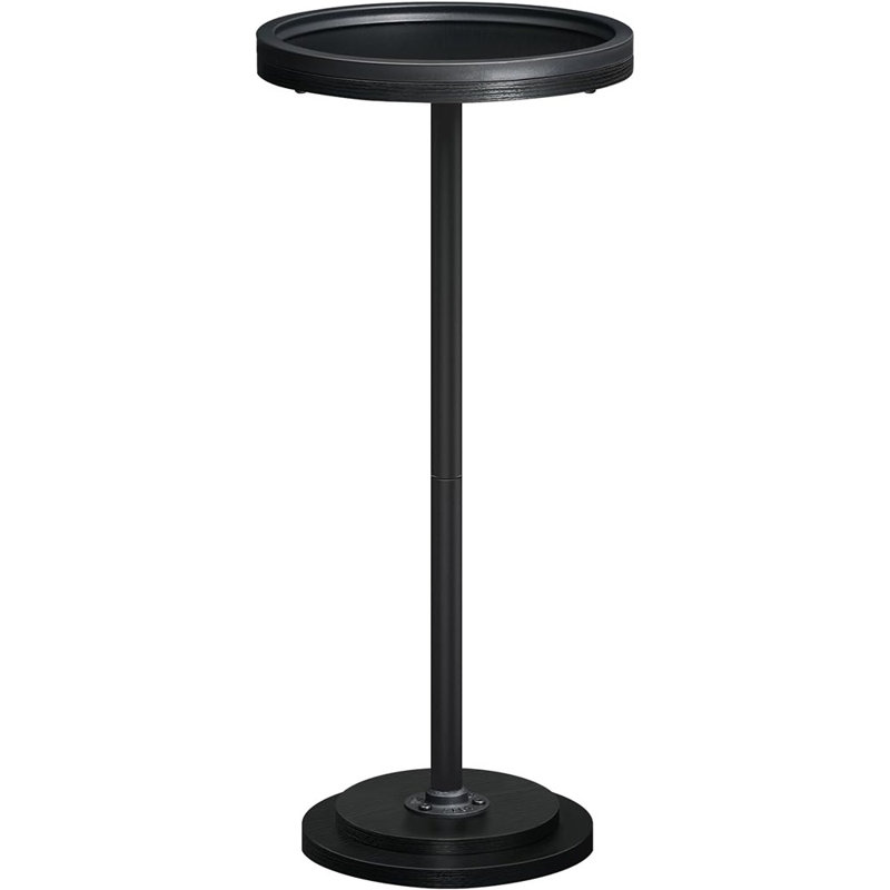 Small Round Side Table, Drink Or Martini Table With Pedestal Base, Accent Coffee Table For Small Spaces In Living Room, Bedroom, Or Sofa Area, Black Finish