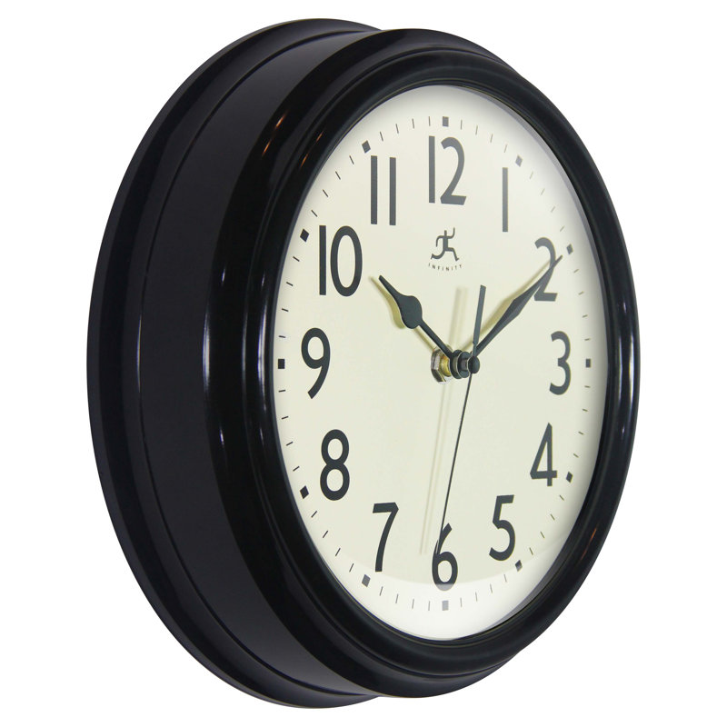Midcentury/Modern Round Plastic Wall Clock 9.5 Inches, Black