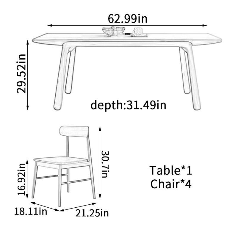 Modern Simple Cherry Wood Rectangular Large Table, 29.52"H x 62.99"L x 31.49"W