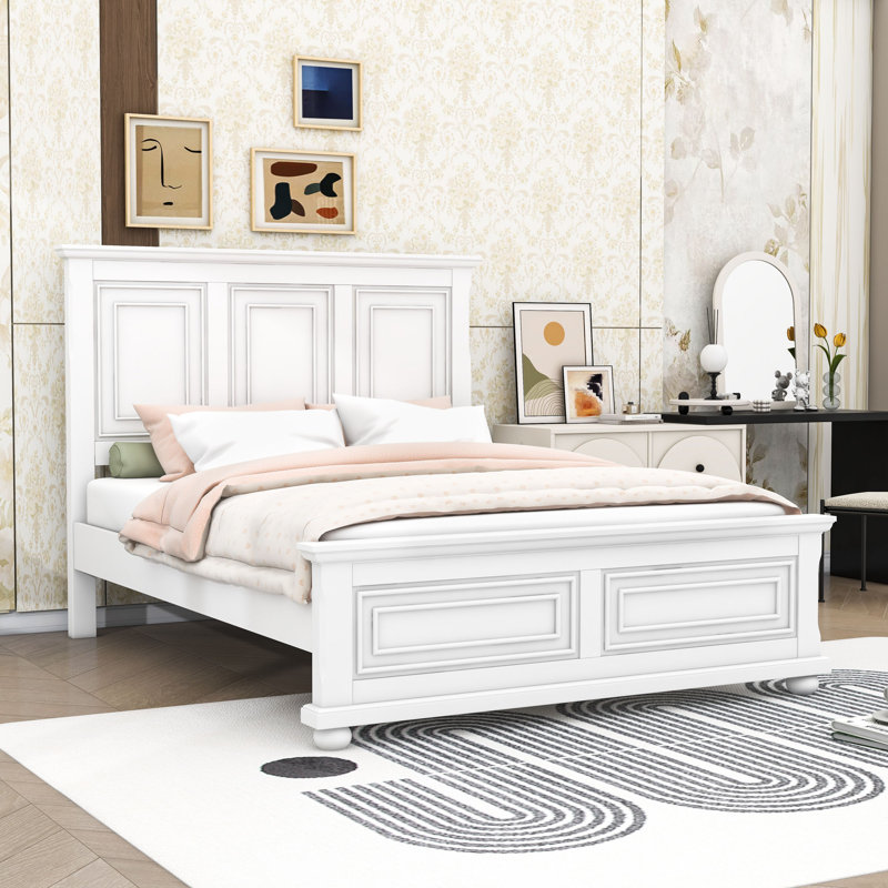 Lit plateforme en bois avec tête de lit, Blanc, Grand