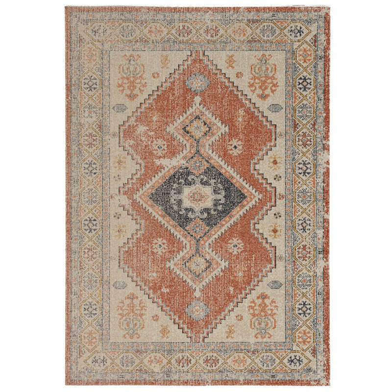 Tapis oriental ivoire / orange Ambrah, Rectangle 3 pi x 5 pi