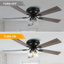 Ventilateur de plafond encastré noir 52 po avec 3 lumières et télécommande, ventilateur de moteur à courant continu 6 vitesses pour profil bas Farmhouse-1209283007-1221821712