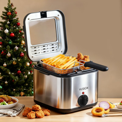 Friteuse électrique 1000 W, capacité de 2,5 pintes, fenêtre facile à voir et contrôle de la température réglable, acier inoxydable