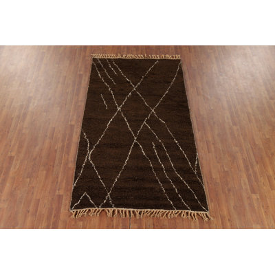 Tapis oriental brun en laine marocain 5 x 9