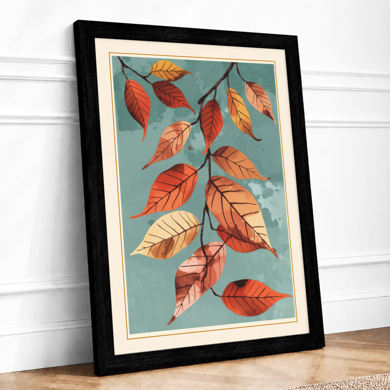 Autumn Leaves Falling Botanical - Framed Print, A1 - 84.1 x 59.4 cm, Black