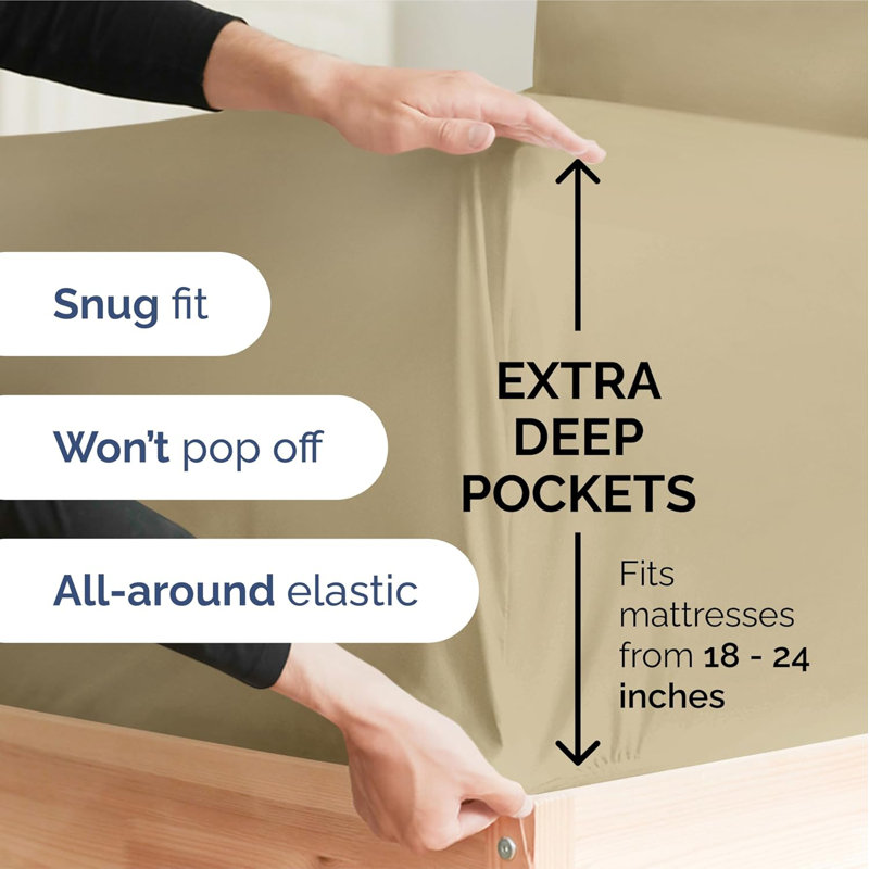 6 Piece Extra Deep Pocket Sheet Set, Cooling & Breathable Bed Sheets, Soft Hotel Luxury Bedding, Fits 18–24 Inch Mattress