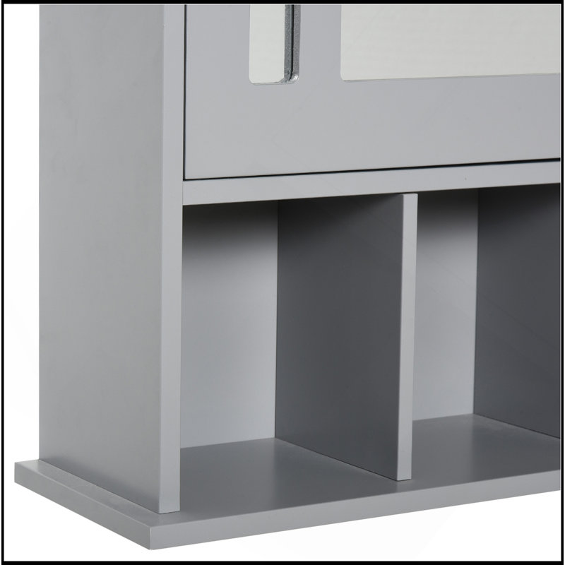 Armoire à pharmacie avec miroir Versatilebathroom, miroir mural avec porte et tablettes de rangement, gris