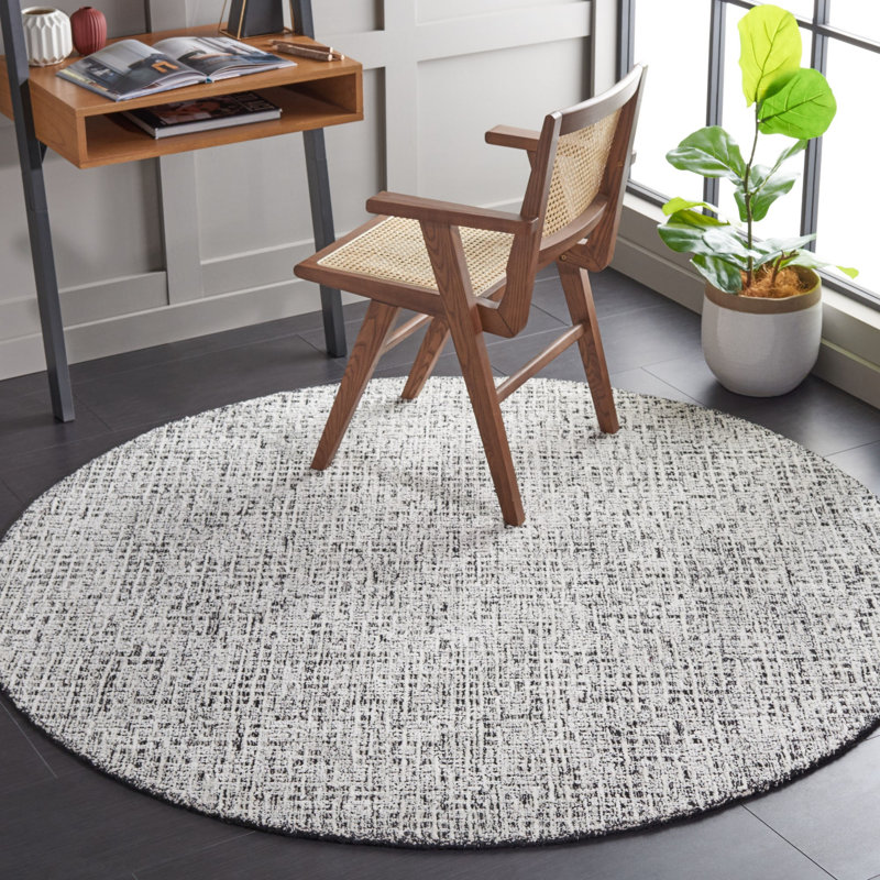 Glamour Hand Tufted Viscose Wool Cotton with Latex Geometric Rug in Ivory/Black, Round 6'