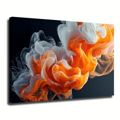 «Orange Orange», encre blanche fumée, art abstrait, grande galerie, reproduction d'art sur toile tendue pour salon, chambre