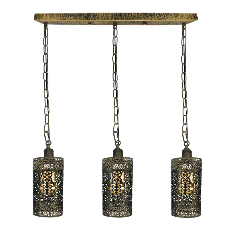 3 - Light Kitchen Island Pendant, Brushed Brass