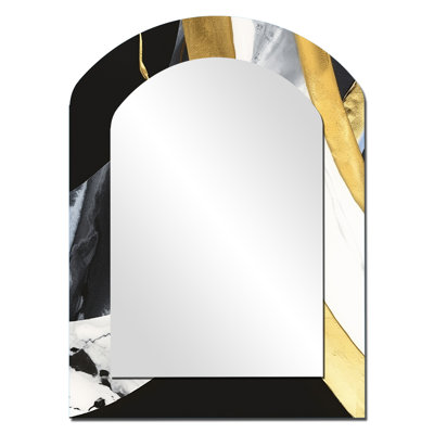Black And Gold Harmony Of Marble IV - Marble Arch Mirror, Black Asymmetrical Unique Wall Mirror, Printed Metal Art