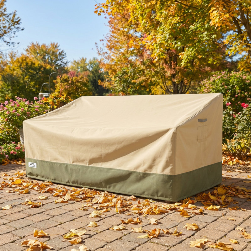 Aoodor Heavy Duty Patio Loveseat Cover, Beige/Green-88"W x 40"D x 40"H
