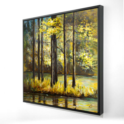 Trees in the Middle of the Lake - Office Yellow Framed Canvas