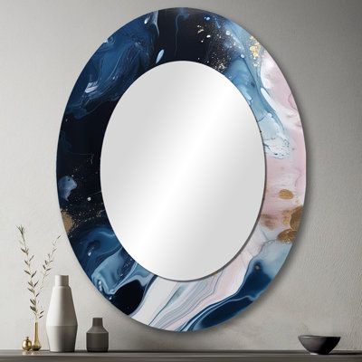 Bleu et blanc énigmatique pierres I - miroir mural ovale moderne