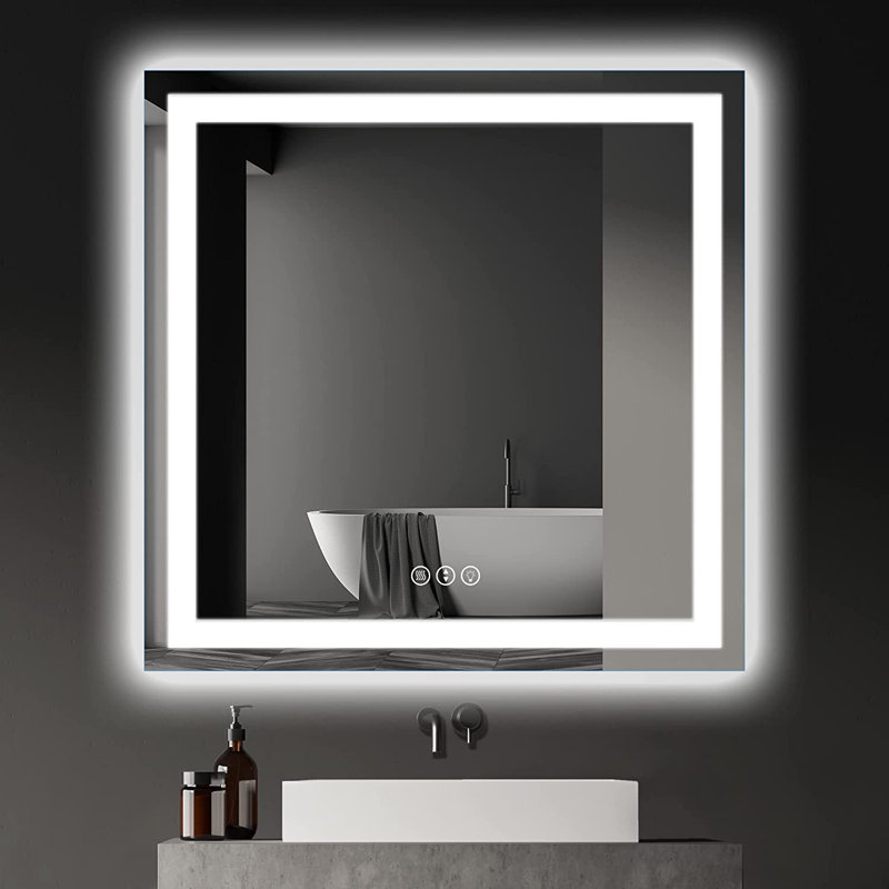 Miroir de commode illuminé sans cadre, 36 po x 36 po