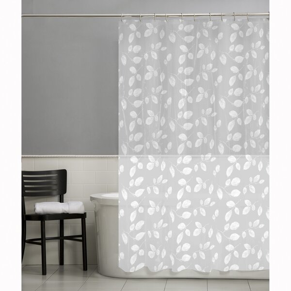 Peva Leaf Pattern Plastic Shower Curtain With Plastic Hooks