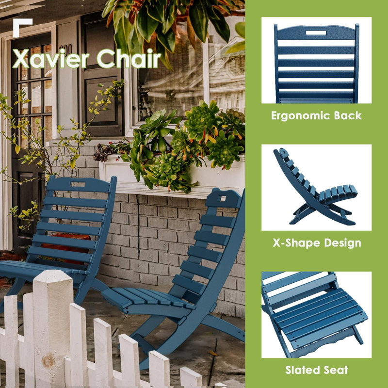Smilja Foldable Outdoor Adirondack Chair, Navy Blue
