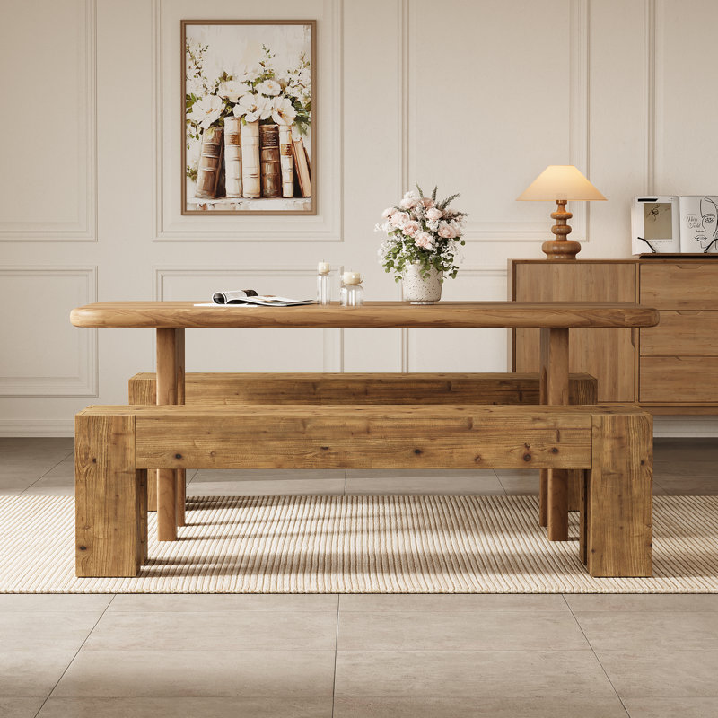Solid Wood Bench, Natural Brown