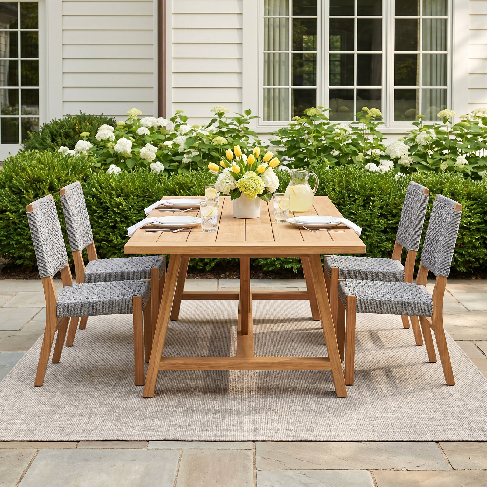90'' Rectangular 6-Person Outdoor Dining Set, Gray