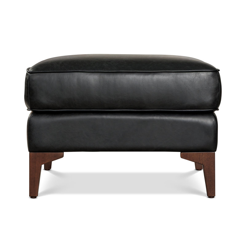 Essex Genuine Italian Leather Rectangular Ottoman, Onyx Black