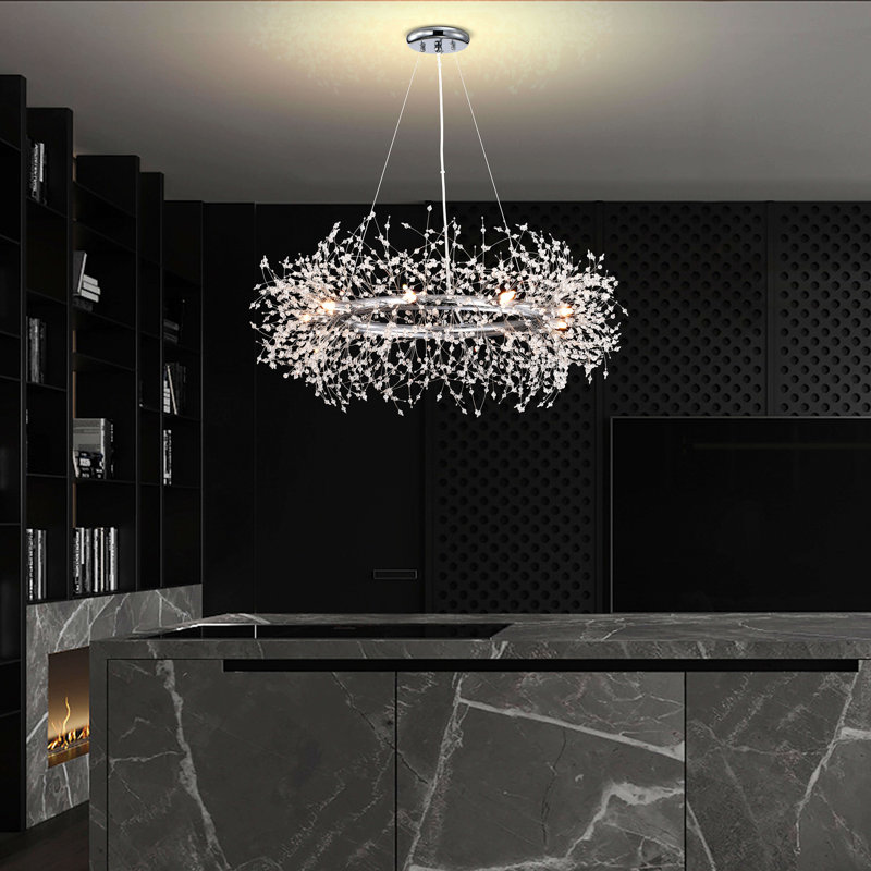 Vargas 9 - Light 31.5" Unique / Statement Beads Firework Chandelier, Chrome