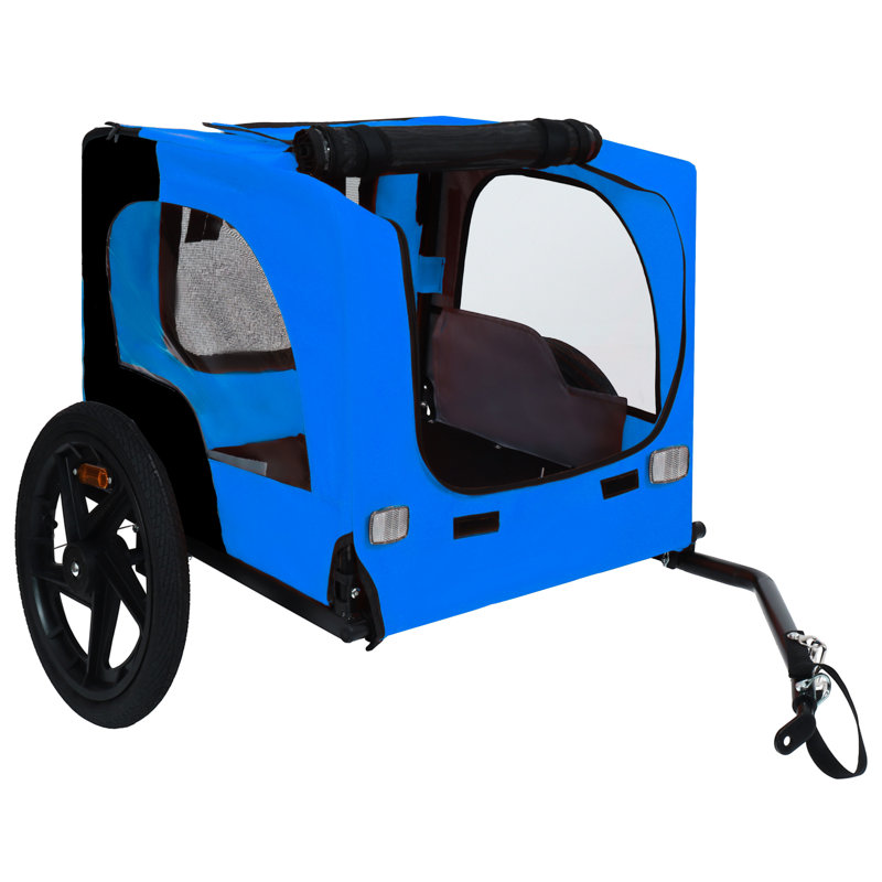 Chariot pour chien avec bicyclette, cadre de chariot pliant facile, roue à dégagement rapide, Bleu