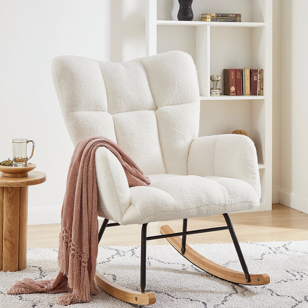 George Taylor Rocking Chair George Oliver Charming Teddy Fabric Glider Rocking Chair for Living ...