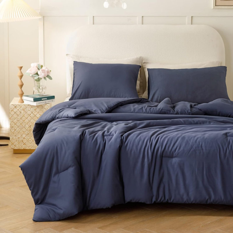 Ensemble d'édredon simple / simple TG pour garçons garçons bleu marine, 1 édredon bleu et 1 taie d'oreiller, édredon léger pour lit d'enfant