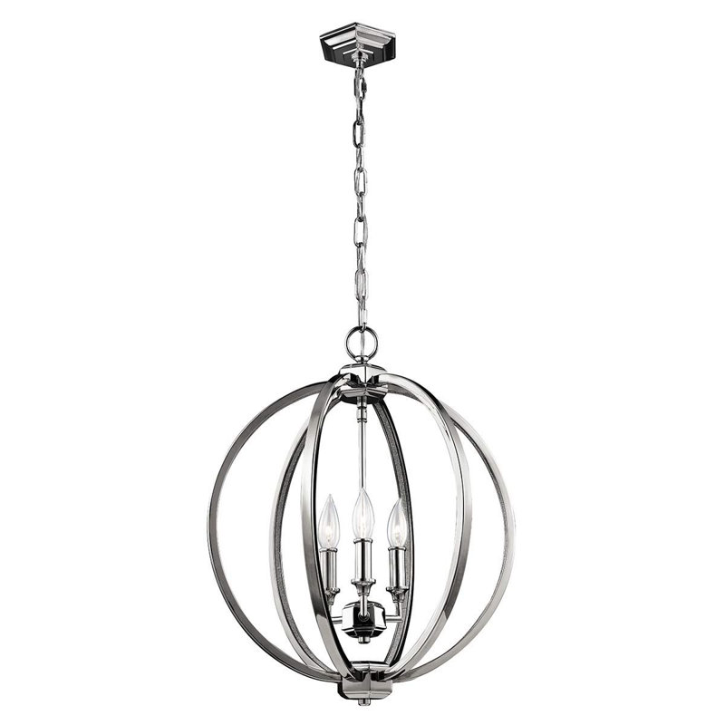 Asparagus 3 - Light Polished Nickel Sphere Pendant, 52.7cm H x 43.2cm W x 43.2cm D