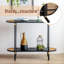Console en métal noir avec décor en rotin, table d'entrée à 2 niveaux, 42,32 po