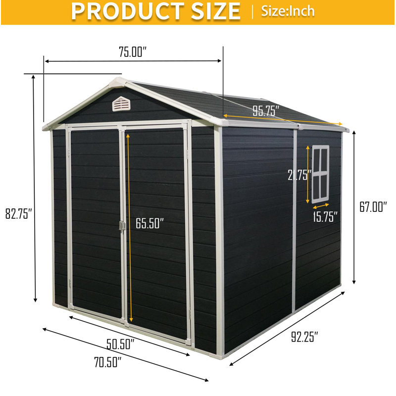 Ensemble de remise pour l'extérieur 6 pi x 8 pi - parfait pour ranger les meubles de patio, noir