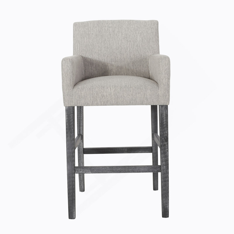 Upholstered Bar stool with armrest and footrest, Charcoal, 2