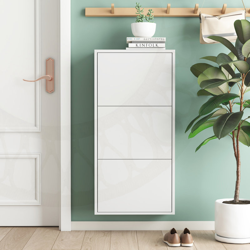 Armoire de rangement murale à chaussures en métal avec 3 tiroirs rabattables, rangement compact et élégant